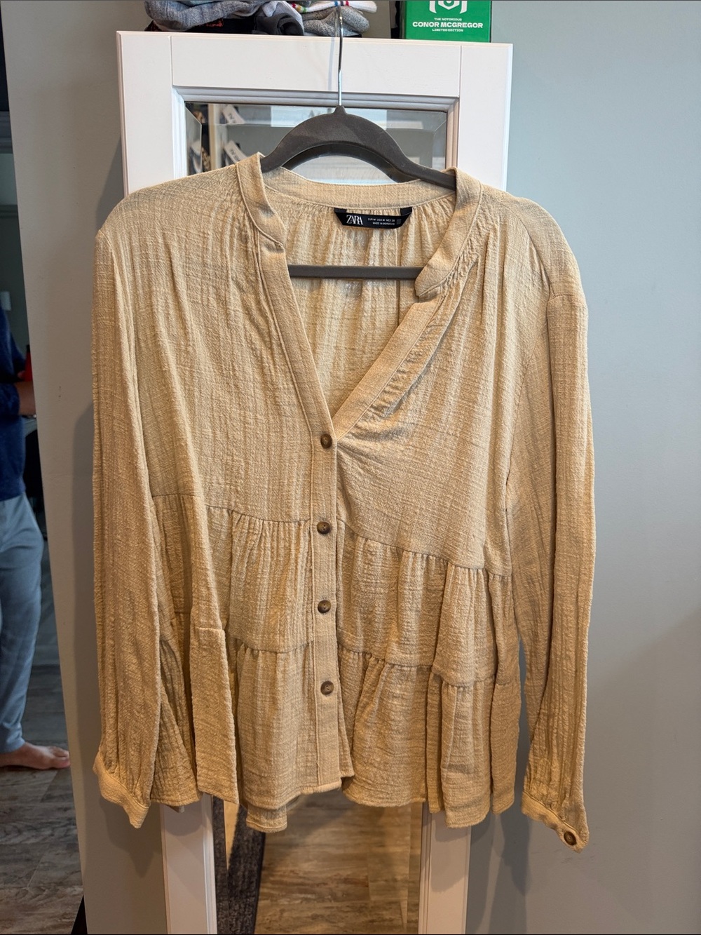 Zara Cream Tiered Button-Front Peplum Shirt